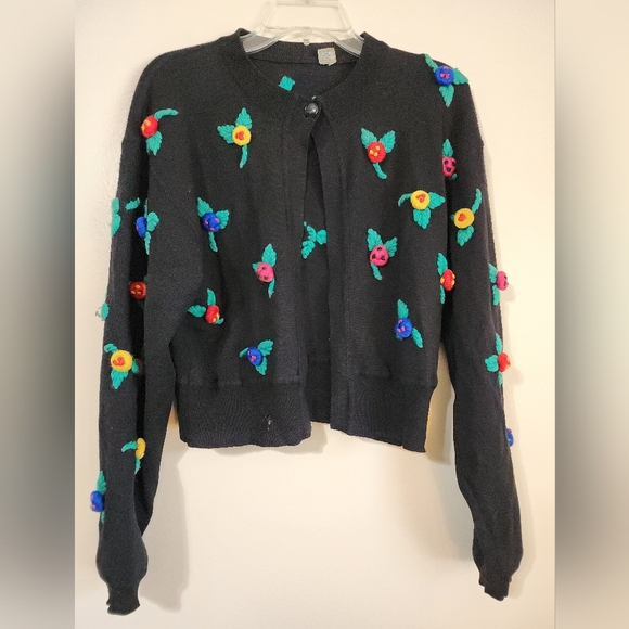 Floral Vintage Unagaro Ter Black Embroidered Cardigan...